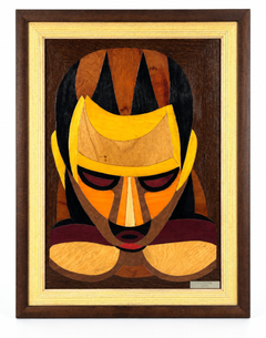 E. Alsina – Stylized Figure in Multicolored Wood Marquetry
