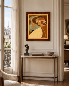 E. Alsina – Masked Figures – Wood Marquetry and Eggshell Panel