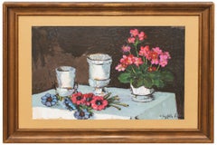 Armonía floral - Huile sur panneau - Signée et encadrée