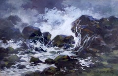La force de la mer entre les rochers - Huile sur carton - Signée et encadrée