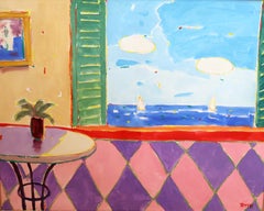 Ventana con vistas al mediterráneo - Óleo sobre tela - Firmado y enmarcado