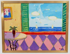 Ventana con vistas al mediterráneo - Óleo sobre tela - Firmado y enmarcado