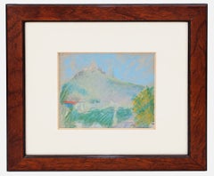 Paisaje de montaña - Dibujo a color - Firmado y enmarcado