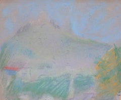 Paisaje de montaña - Dibujo a color - Firmado y enmarcado