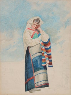 Retrato de una campesina - Acuarela sobre papel - Enmarcado
