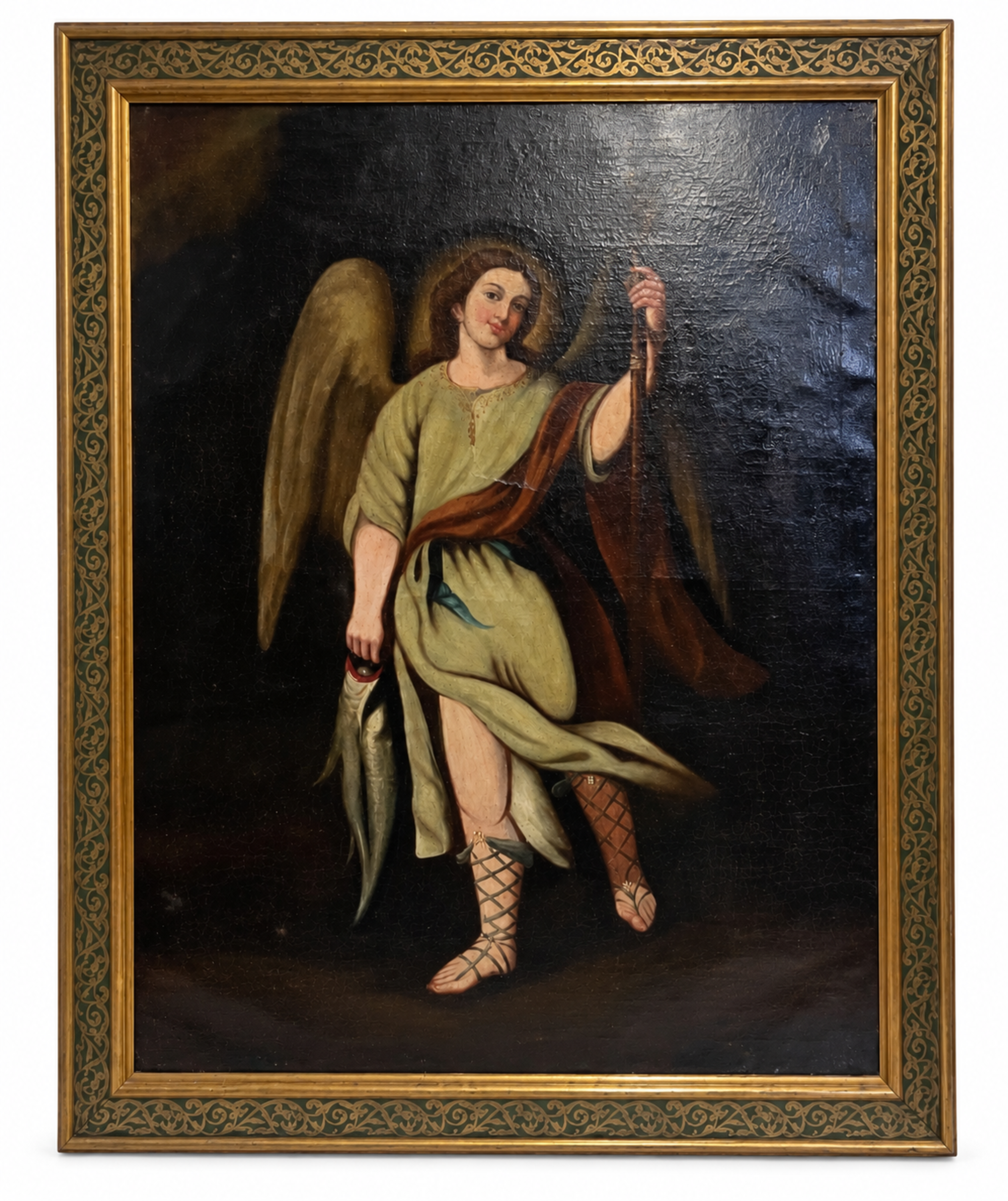 Der Erzengel Raphael – Antikes spanisches religiöses Ölgemälde