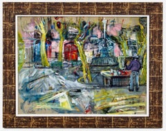 Place avec fontaine - Huile sur toile - Signée et encadrée