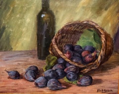Bodegón rústico con frutos y cesta - Óleo sobre tela - Firmado y enmarcado