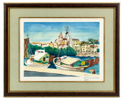 Sylvia – Colorful Mediterranean Harbor with Fishing Boats – Watercolor, 1995