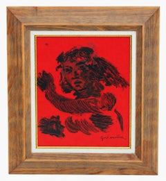 Figura espressionista in rosso e nero - Tecnica mista su carta - Incorniciata
