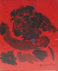 Figura espressionista in rosso e nero - Tecnica mista su carta - Incorniciata