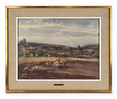 Ceferino Olivé – Ländliche Ernte-Landschaft – Aquarell auf Papier