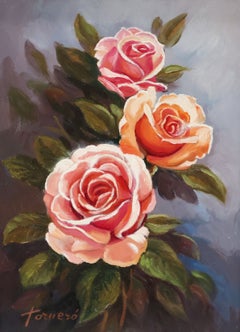 Elegante natura morta floreale - Olio su tavola - Firmato e incorniciato