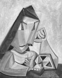 Woman & Skull, Contemporary Oil on Canvas, Abstract Figurative, 2020