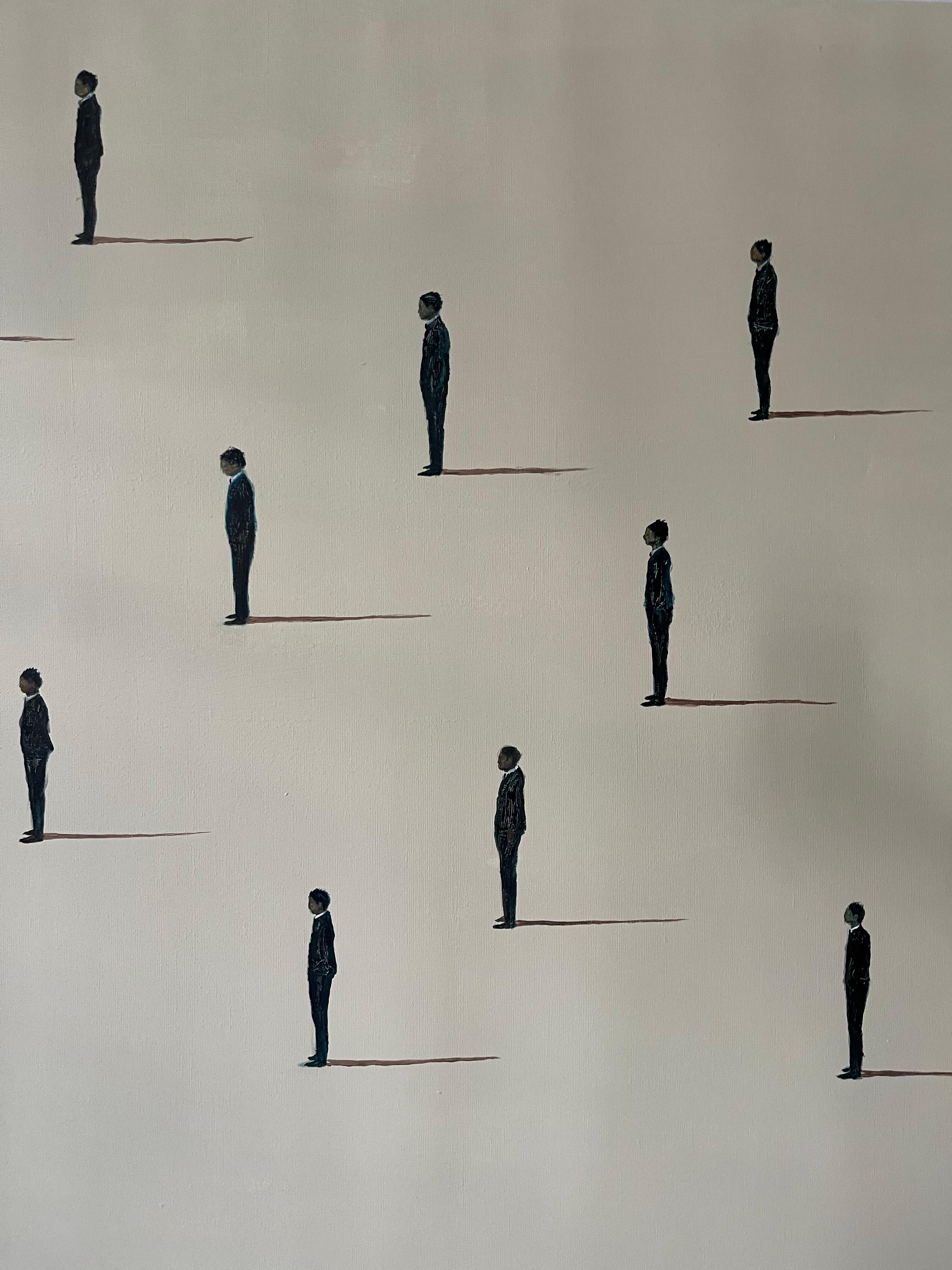 Contemporary Minimalistic Figurative Acrylic Painting on Canvas Light Colour - Beige Figurative Painting by Amlcar River M