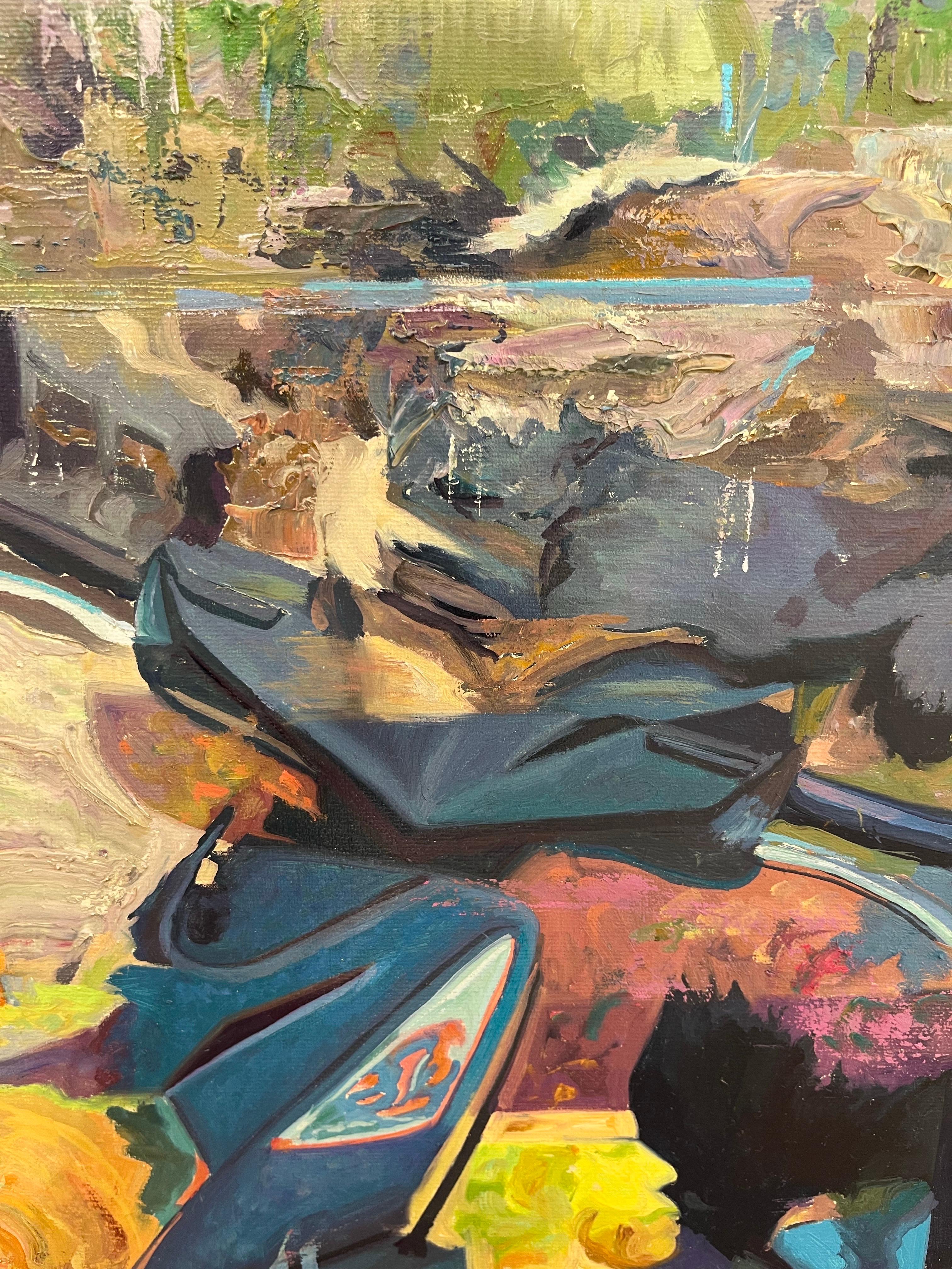 Zeitgenössischer Impressionismus - Stadtbild Ölgemälde auf Leinwand - Blend 65 (Grau), Figurative Painting, von Rodion Petroff