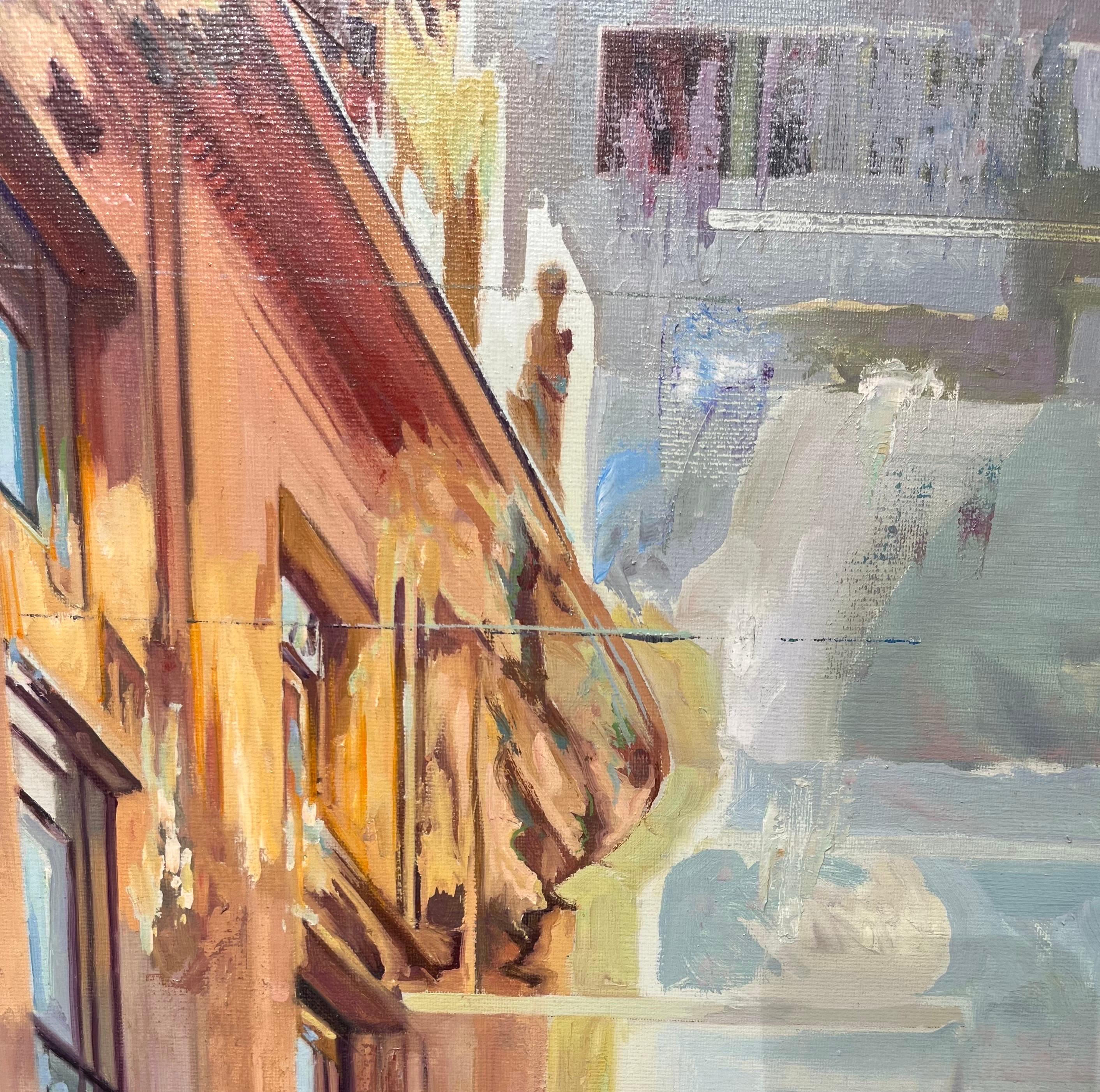 Zeitgenössischer Impressionismus - Stadtbild Ölgemälde auf Leinwand - Blend 65 im Angebot 1