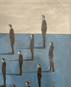 Figurative Drawing on Paper - Blue - Figurines Grupo 22 - Graphite