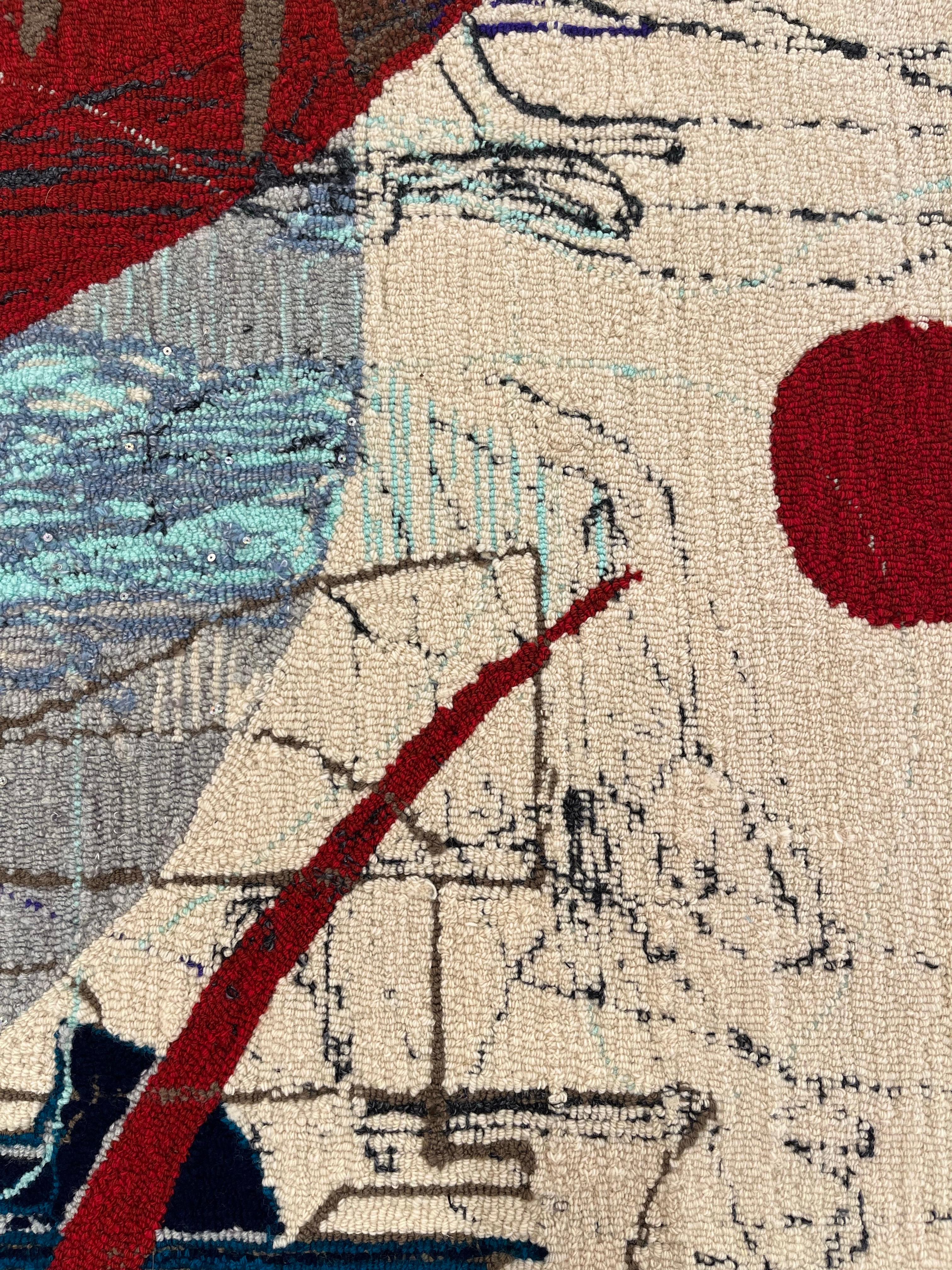 Textile d'art contemporain tufté à la main - Fils mélangés sur toile - 