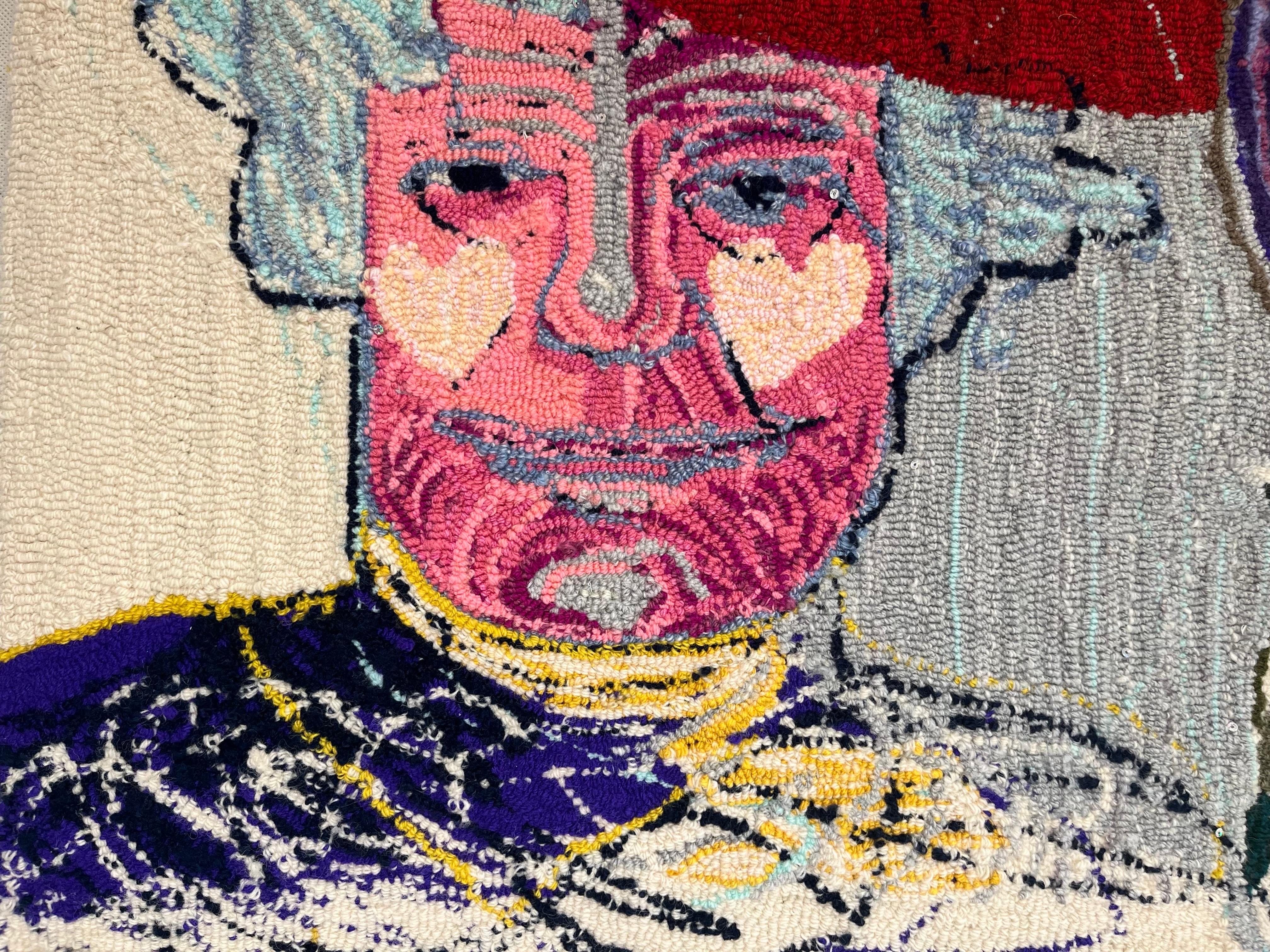 Textile d'art contemporain tufté à la main - Fils mélangés sur toile - 
