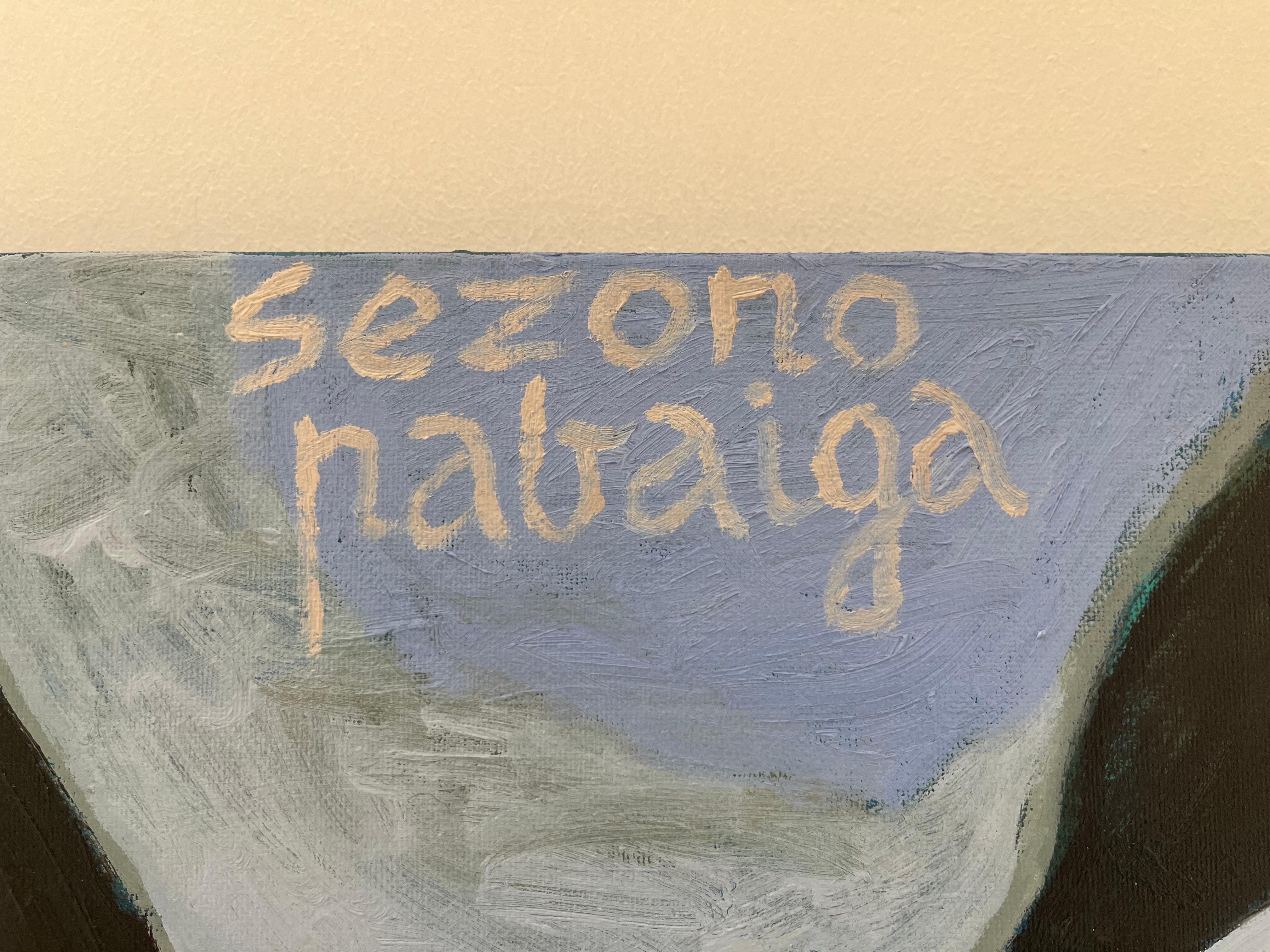 Oil on canvas painting by established Lithuanian artist  - Fun - Fauna - Gray Figurative Painting by Raimondas Gailiunas