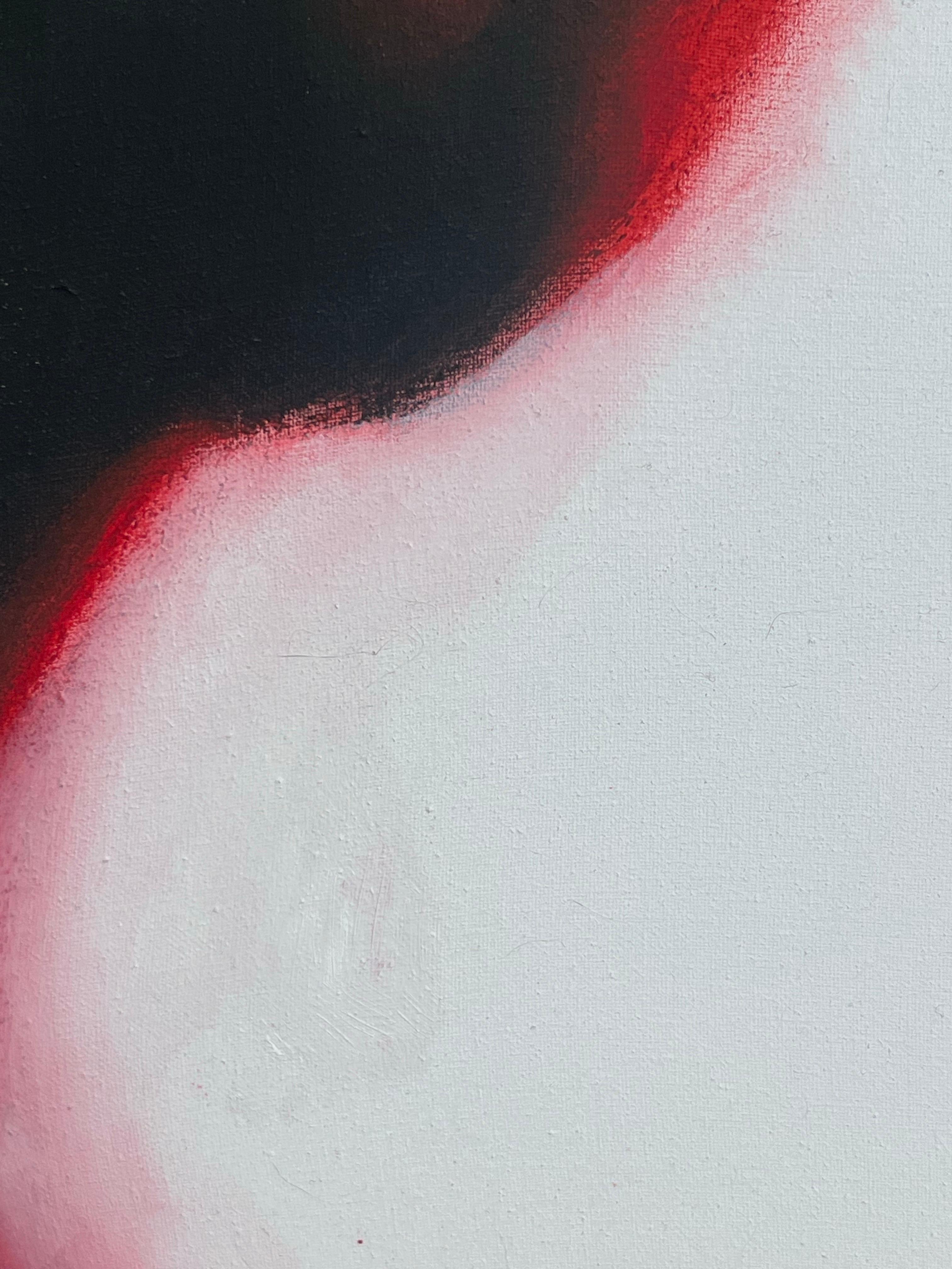 Kleinformatiges Ölgemälde eines aufstrebenden zeitgenössischen Künstlers - Distant Self (Grau), Portrait Painting, von Raminta S. R. Mint