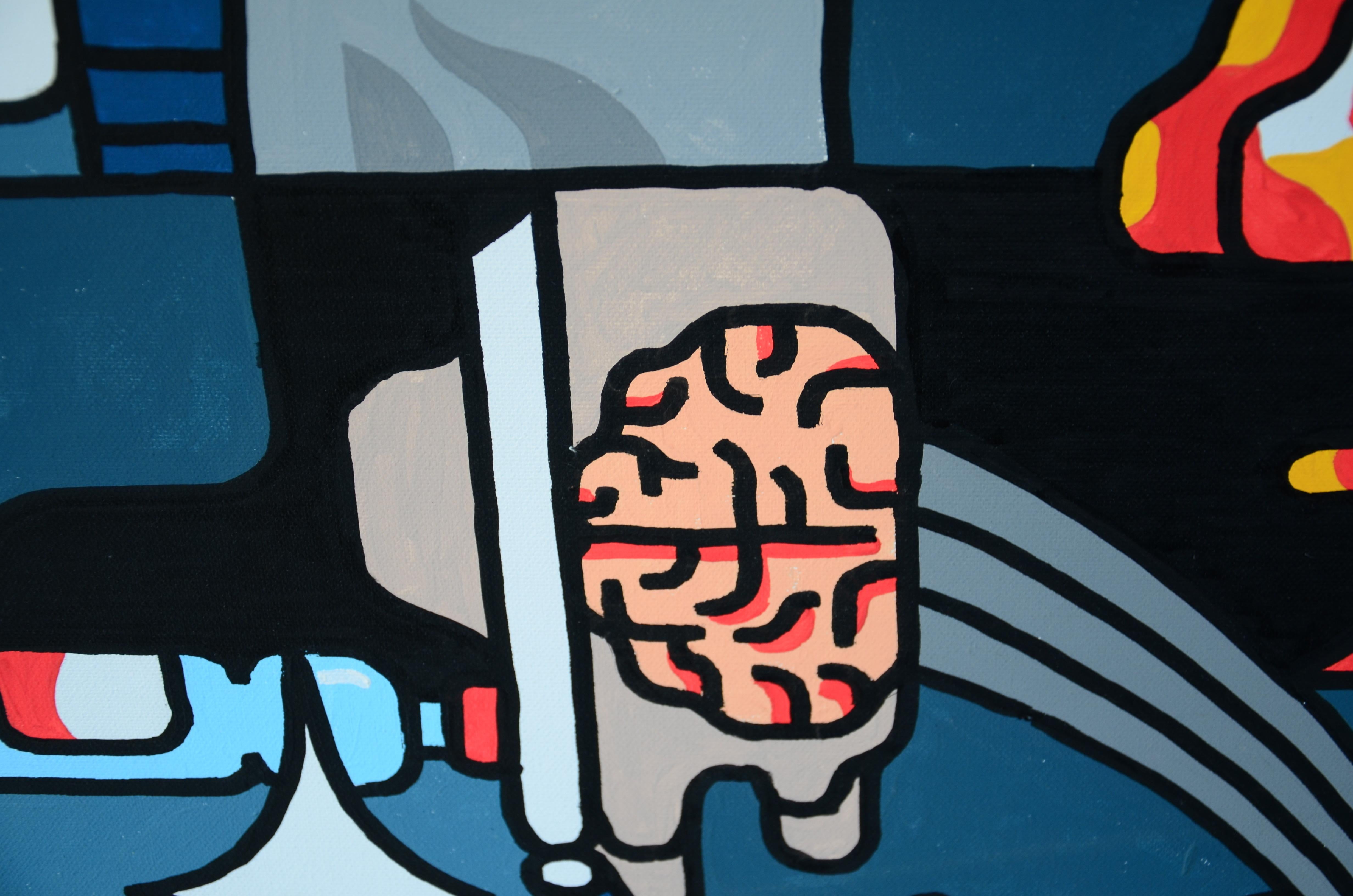 „Life and Science“ –  Acrylgemälde des bedeutenden Straßenkünstlers aus Vilnius im Angebot 1