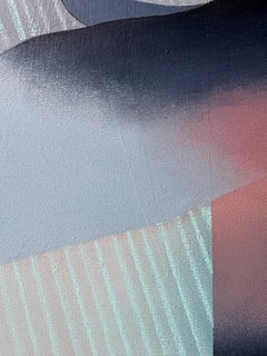 Contemporary Abstract Composition in Blue and Pink, Acrylic Painting on Canvas