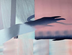 Contemporary Abstract Composition in Blue and Pink, Acrylic Painting on Canvas