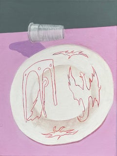 Contemporary Abstract Figurative Painting in Pastel Colors, Acrylic on Canvas
