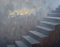 Contemporary Abstract Architectural Landscape in Blue and Gray