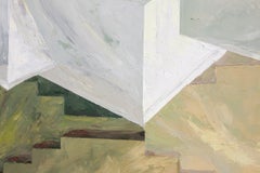 Abstract architectural landscape, modern geometric oil painting with texture.