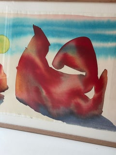 Pintura abstracta en acuarela, formas rojas expresivas, arte moderno contemporáneo