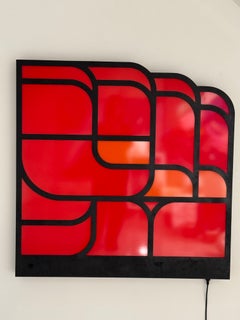 Escultura mural contemporánea con iluminación LED inspirada en el Art Déco, de madera contrachapada y plexiglás