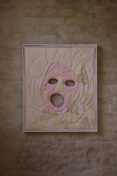 Pink and Yellow, Figurative Quilted Textile Wall Hanging - Mask