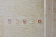 Pink and Yellow, Figurative Quilted Textile Wall Hanging - Mask