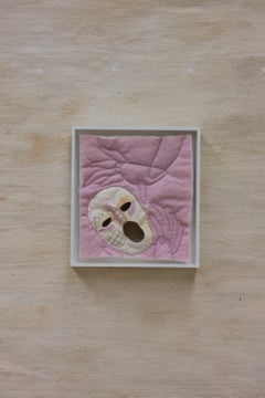 Pink and Yellow, Figurative Quilted Textile Wall Hanging - Mask