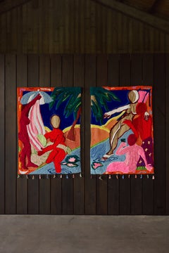 Lisette van Hoogenhuyze, Colorful Hand-Tufted Wool Tapestry Diptych