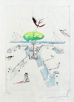 Trenches, Original Etching with Watercolor, 1967, Signed