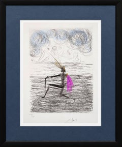 Kneeling Knight, Original Etching, Surrealist, 1969, Signed