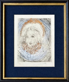 Portrait de Marguerite Drypoint Etching, Surrealist, Signed, 1969