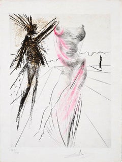 Il busto, incisione originale a puntasecca, surrealista, 1969, firmata