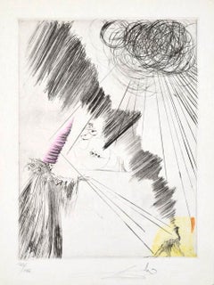 Femme au Clown Drypoint Etching, Surrealist, Signed, 1969