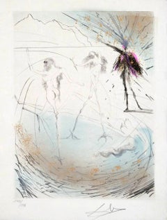 Hen Women, Original Drypoint Etching with Watercolor, 1967, Signed