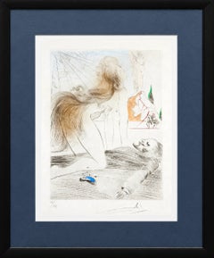 Kneeling Woman, Original Etching, Surrealist, 1969, Signed