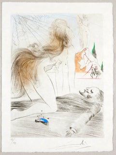 Kneeling Woman, Original Etching, Surrealist, 1969, Signed