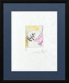 « L'homme embrassant la chaussure », gravure originale, surréaliste, 1969, signée