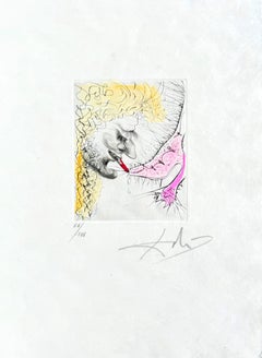 « L'homme embrassant la chaussure », gravure originale, surréaliste, 1969, signée