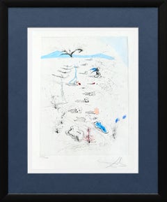 The Beach at Sète, Original Drypoint Etching with Watercolor, 1967, Signed