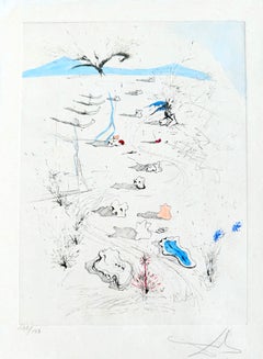The Beach at Sète, Original Drypoint Etching with Watercolor, 1967, Signed